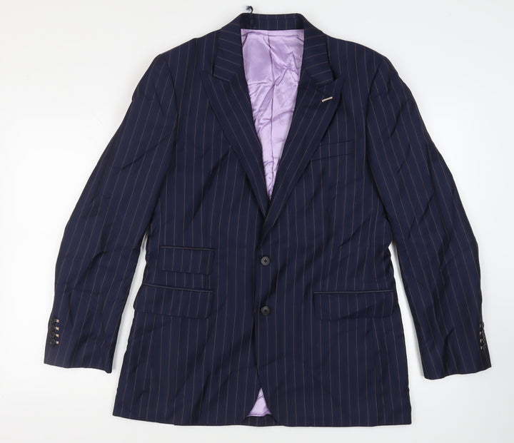 Berkley Bowen Mens Blue Striped Polyester Jacket Suit Jacket Size 40 Regular