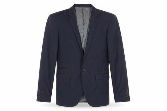Front view of Next men’s blue polyester jacket suit jacket, size 38, regular