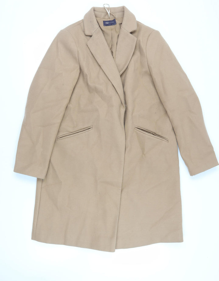 Marks and Spencer Womens Beige Overcoat Coat Size 16 Snap