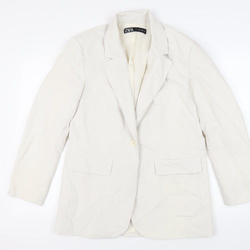 Zara Womens Ivory Jacket Blazer Size M Button