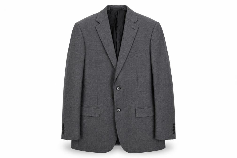 Front view of Marks & Spencer men’s grey polyester jacket suit jacket, size 40, regular
