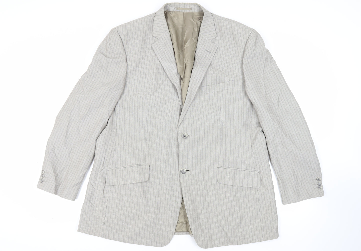 Brook Taverner Mens Grey Striped Polyester Jacket Suit Jacket Size 48 Regular