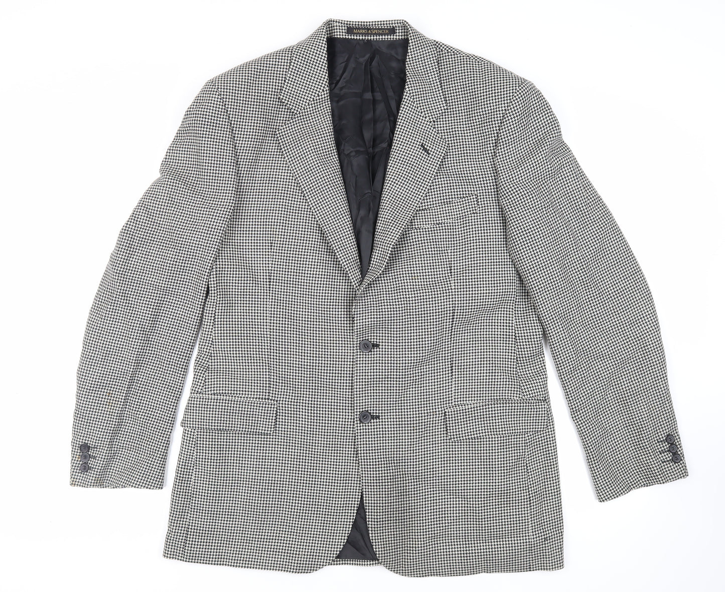 Marks and Spencer Mens Black Geometric Wool Jacket Blazer Size 42 Regular