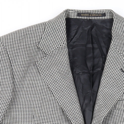 Marks and Spencer Mens Black Geometric Wool Jacket Blazer Size 42 Regular