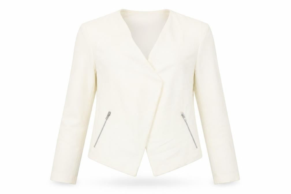Front view of H&M women’s ivory jacket blazer, size UK 6, - open