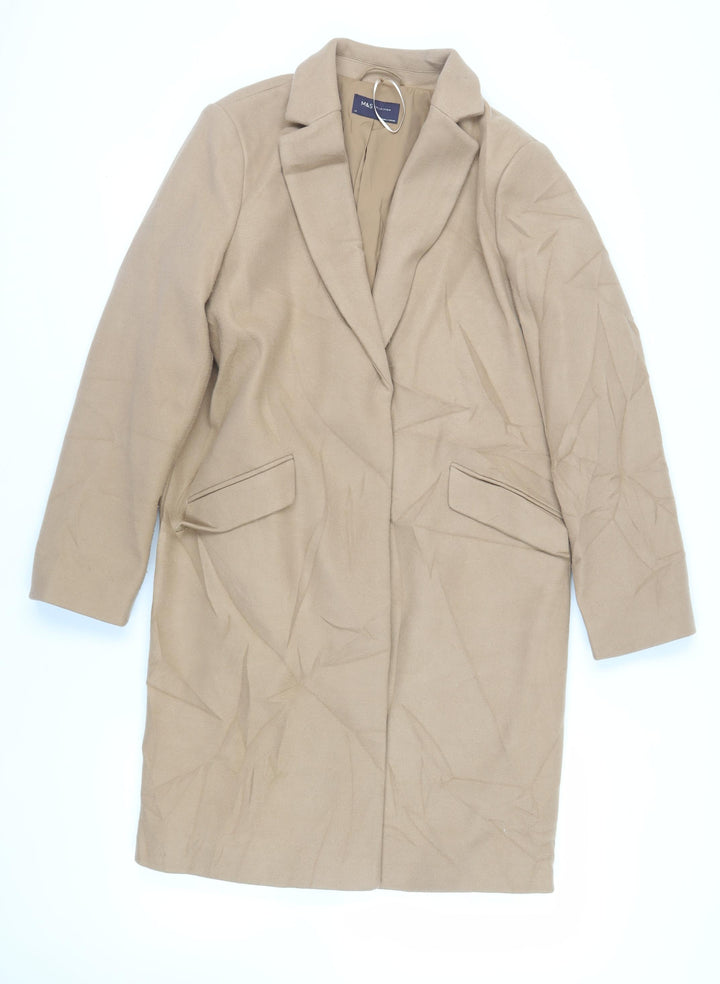 Marks and Spencer Womens Beige Overcoat Coat Size 14 Snap