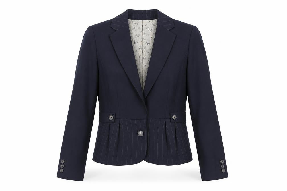 Front view of N.W.3 women’s blue jacket blazer, size UK 8, button