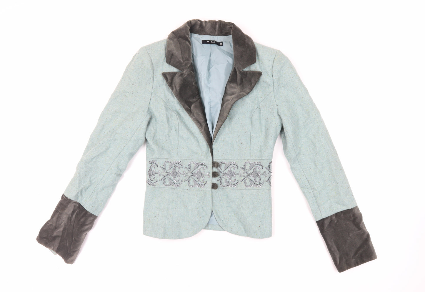 VILA Womens Green Jacket Blazer Size XS Button - Embroidered