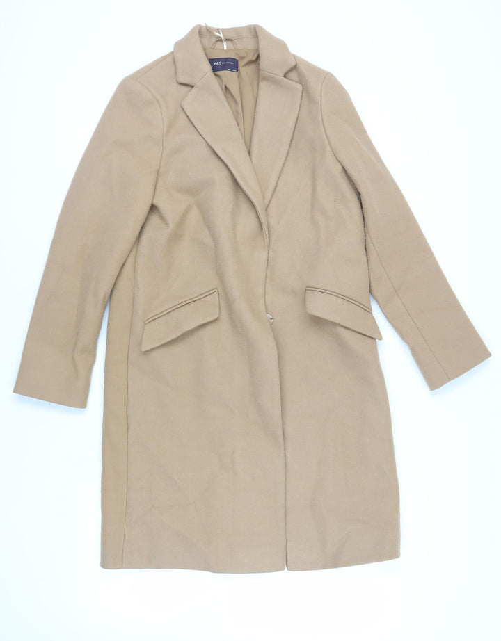Marks and Spencer Womens Beige Overcoat Coat Size 10 Snap