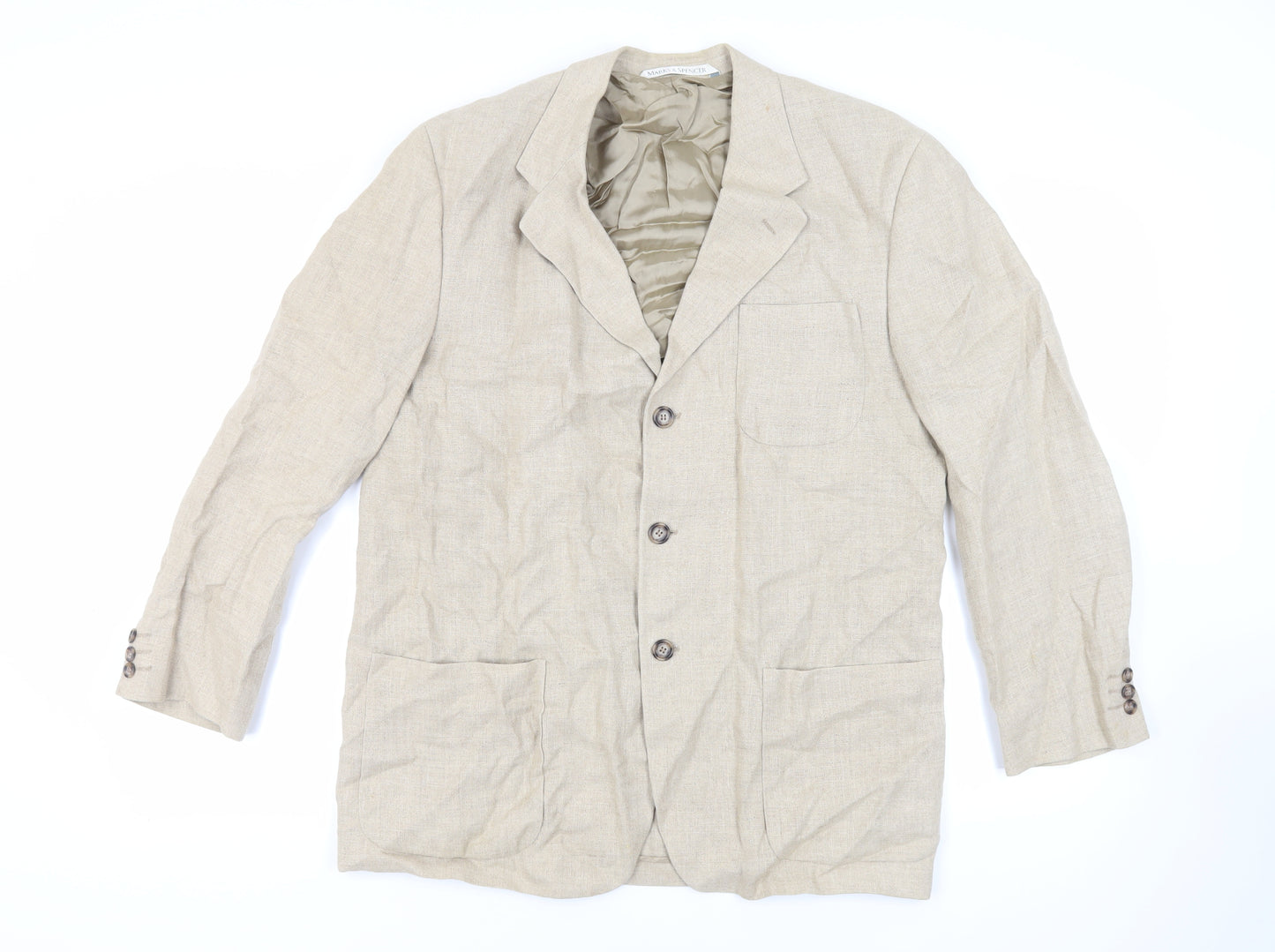 Marks and Spencer Mens Beige Linen Jacket Blazer Size 42 Regular