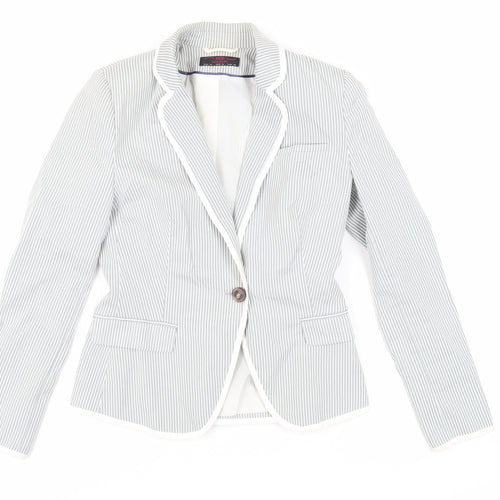 New Look Womens Grey Striped Jacket Blazer Size 10 Button