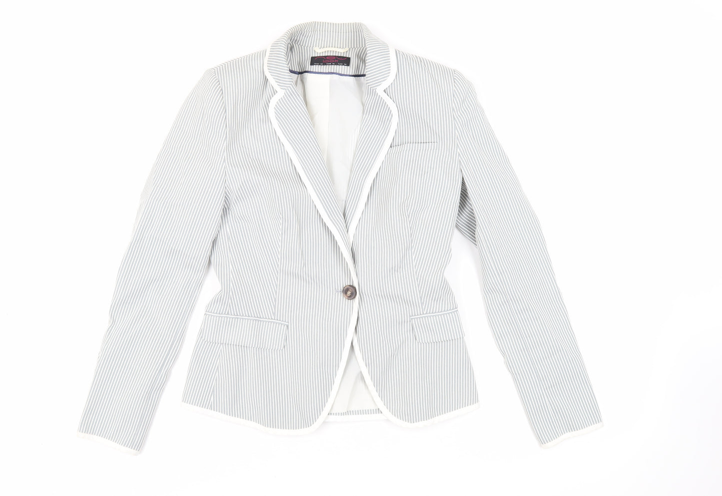 New Look Womens Grey Striped Jacket Blazer Size 10 Button