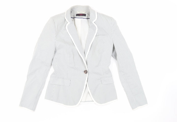 New Look Womens Grey Striped Jacket Blazer Size 10 Button