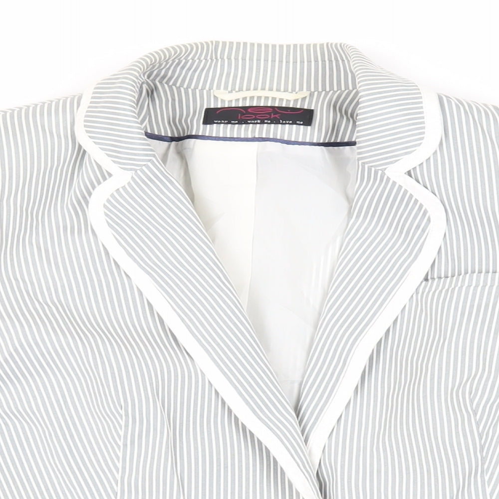 New Look Womens Grey Striped Jacket Blazer Size 10 Button