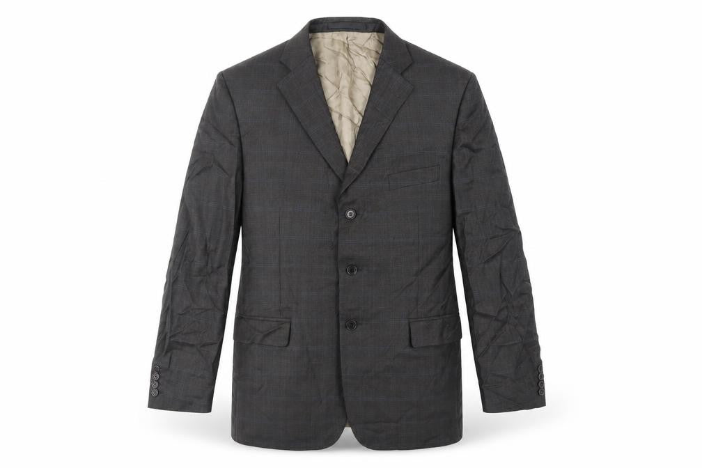 Front view of Marks & Spencer men’s grey plaid wool jacket suit jacket, size 44, regular