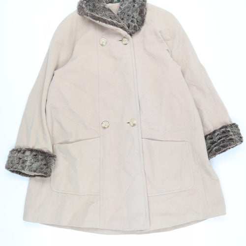 Eleganze Womens Beige Overcoat Coat Size 10 Button - Faux Fur Trim