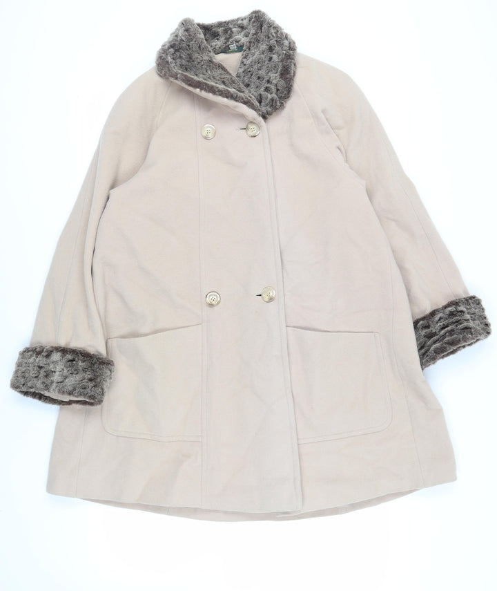Eleganze Womens Beige Overcoat Coat Size 10 Button - Faux Fur Trim