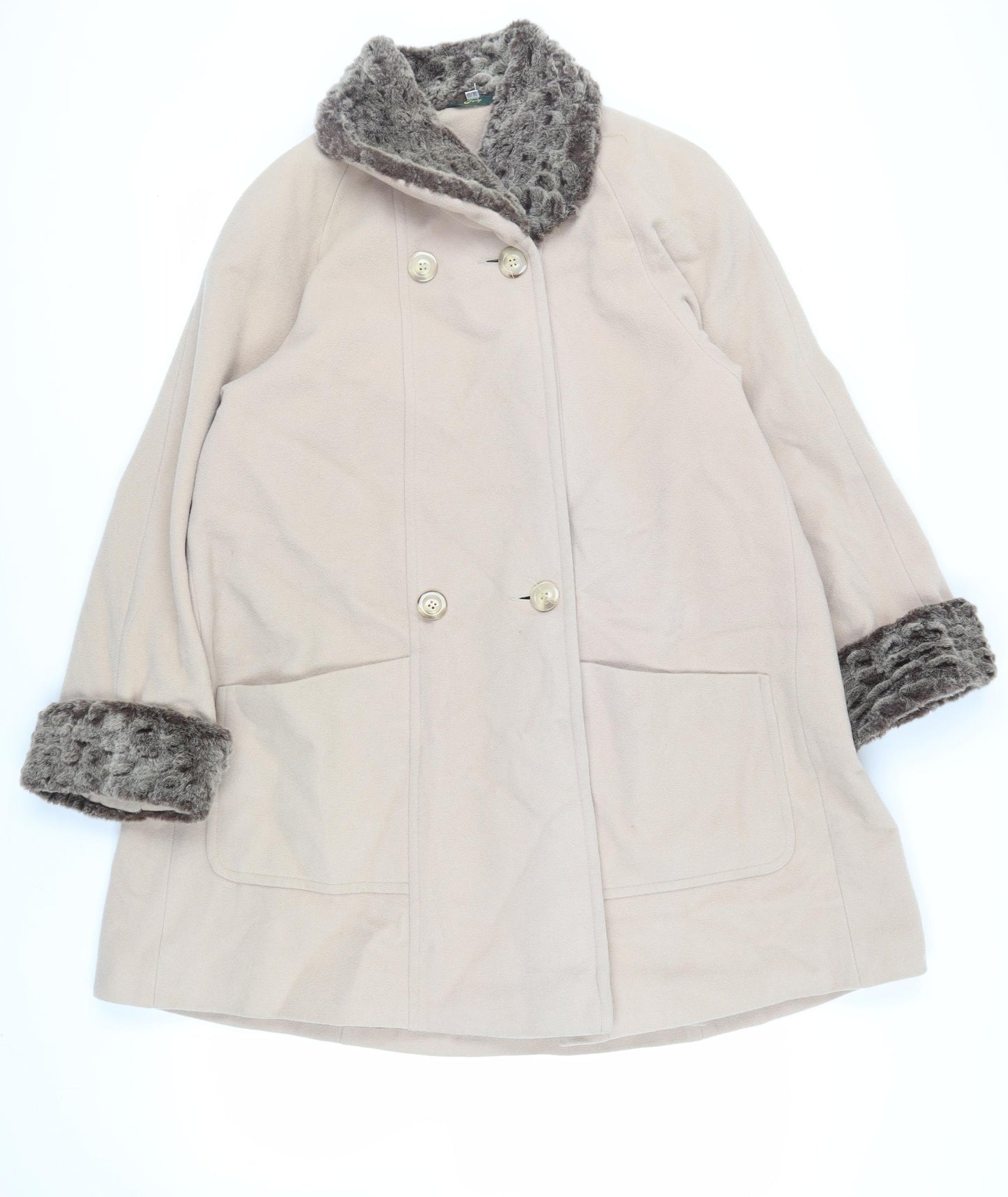 Eleganze Womens Beige Overcoat Coat Size 10 Button - Faux Fur Trim