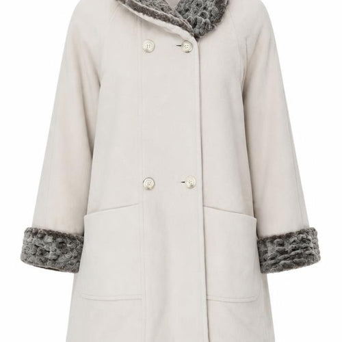 Eleganze Womens Beige Overcoat Coat Size 10 Button - Faux Fur Trim
