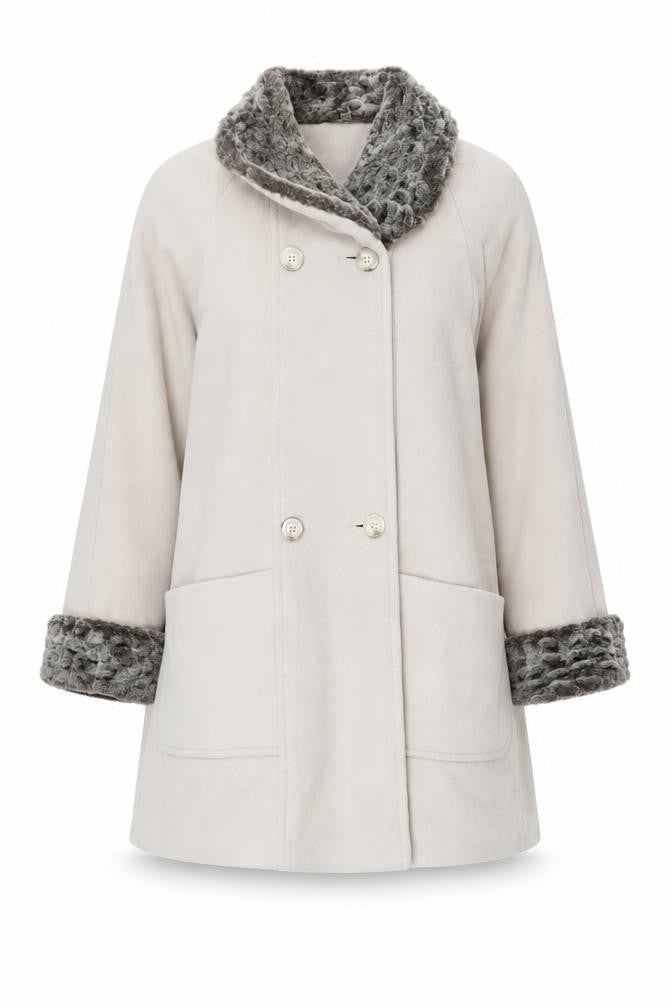 Eleganze Womens Beige Overcoat Coat Size 10 Button - Faux Fur Trim