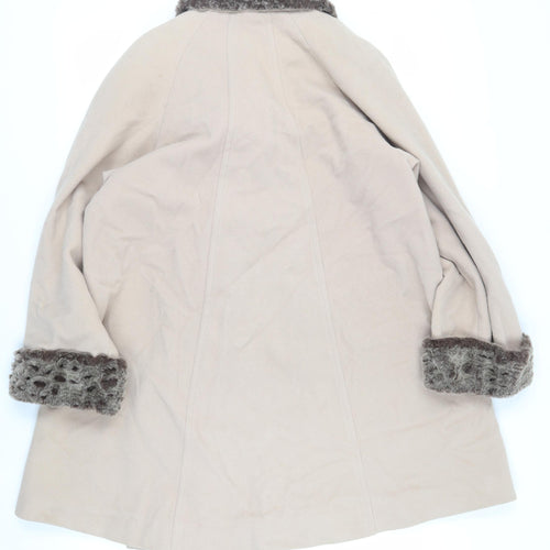 Eleganze Womens Beige Overcoat Coat Size 10 Button - Faux Fur Trim