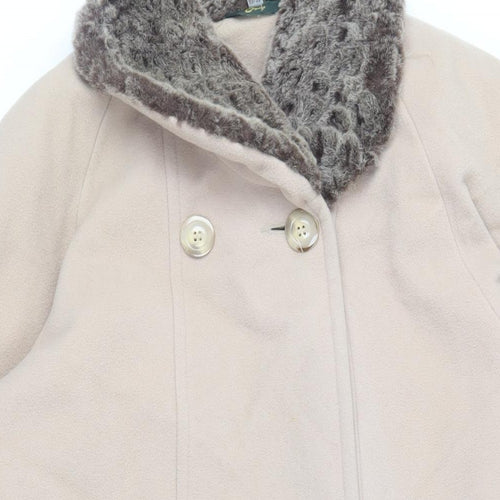 Eleganze Womens Beige Overcoat Coat Size 10 Button - Faux Fur Trim