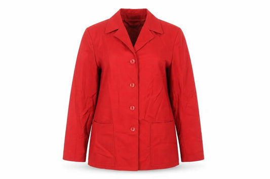 Front view of Steinbock women’s red jacket blazer, size M, button - vintage