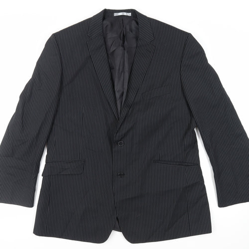 Burton Mens Black Striped Polyester Jacket Suit Jacket Size 46 Regular