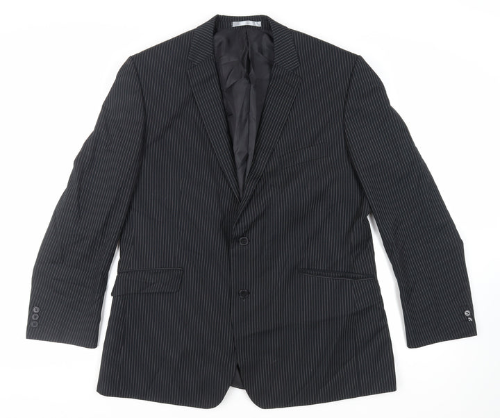 Burton Mens Black Striped Polyester Jacket Suit Jacket Size 46 Regular