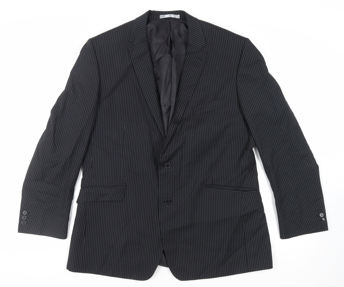 Burton Mens Black Striped Polyester Jacket Suit Jacket Size 46 Regular