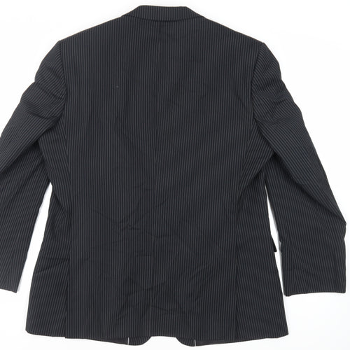 Burton Mens Black Striped Polyester Jacket Suit Jacket Size 46 Regular