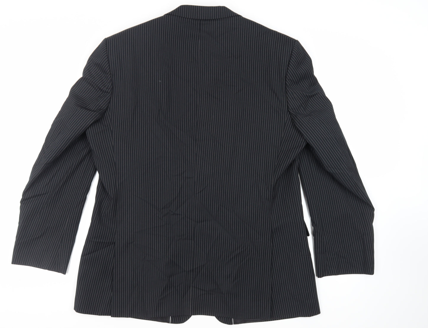 Burton Mens Black Striped Polyester Jacket Suit Jacket Size 46 Regular