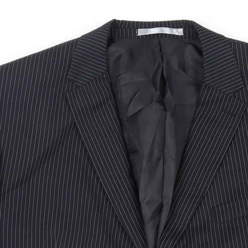 Burton Mens Black Striped Polyester Jacket Suit Jacket Size 46 Regular