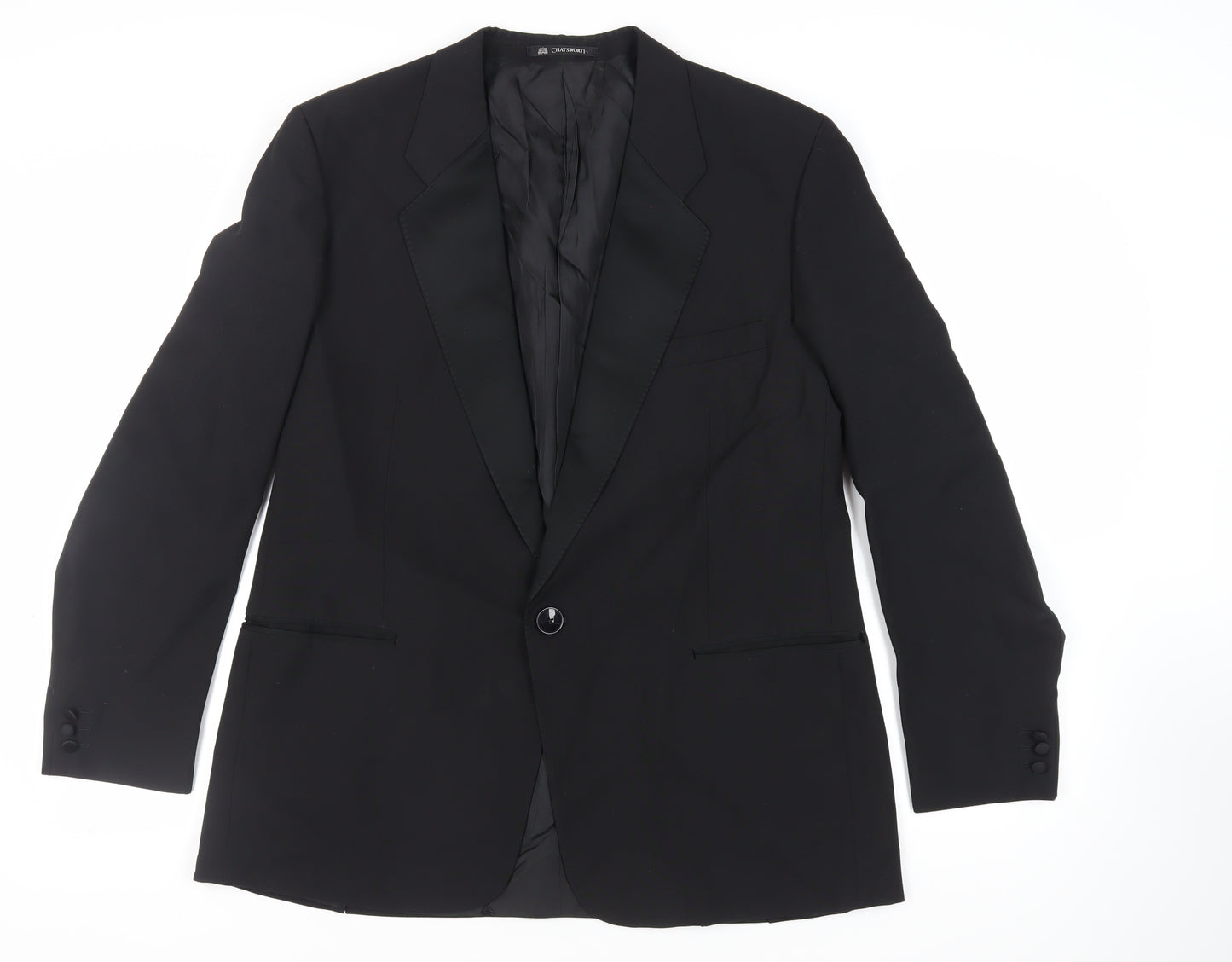 Chatsworth Mens Black Polyester Tuxedo Suit Jacket Size 46 Regular