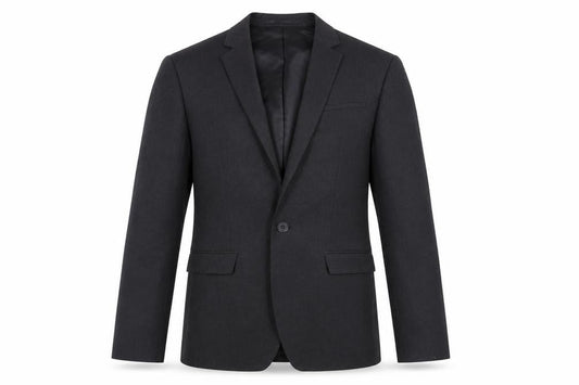 Front view of Label Lab men’s black polyester jacket suit jacket, size 36, regular