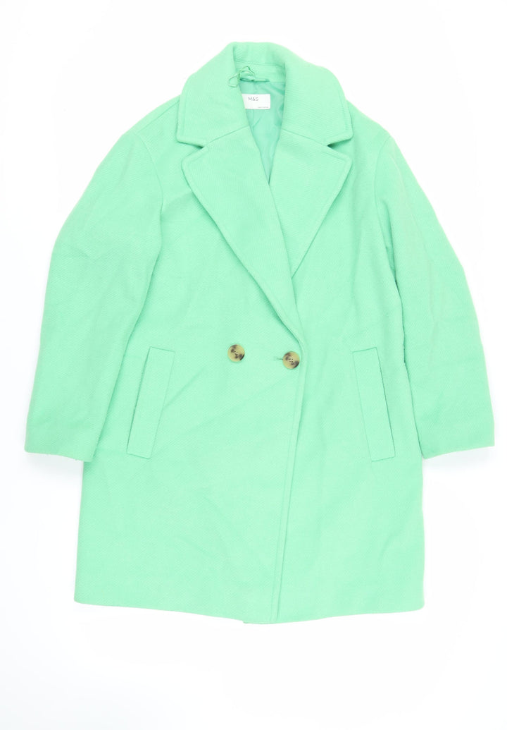 Marks and Spencer Womens Green Overcoat Coat Size 10 Button