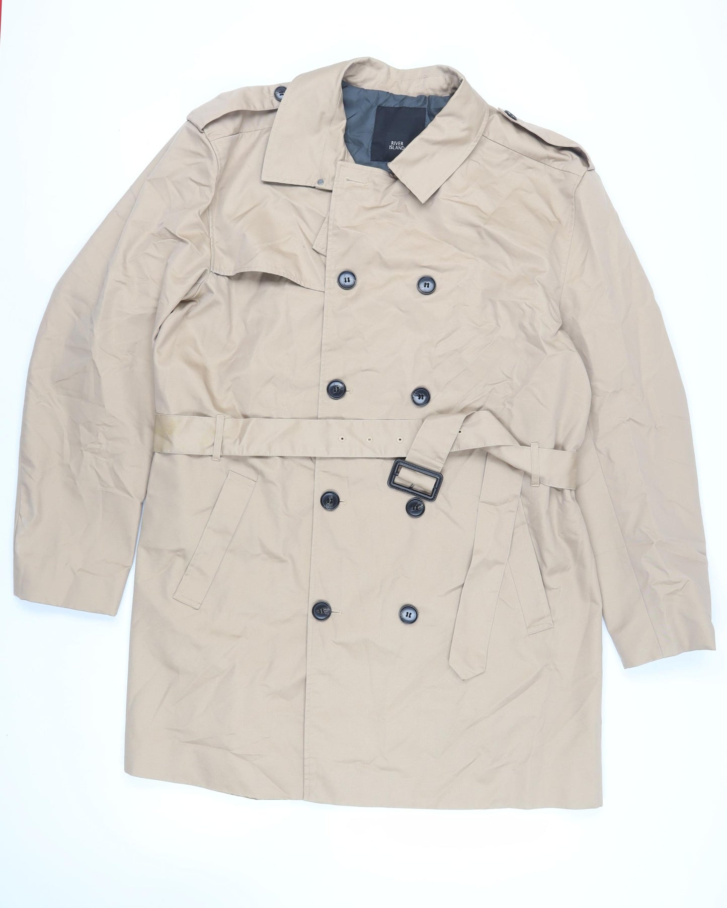 River Island Mens Beige Trench Coat Coat Size 2XL Button