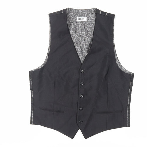 Bossi Mens Black Polyester Jacket Suit Waistcoat Size 36 Regular