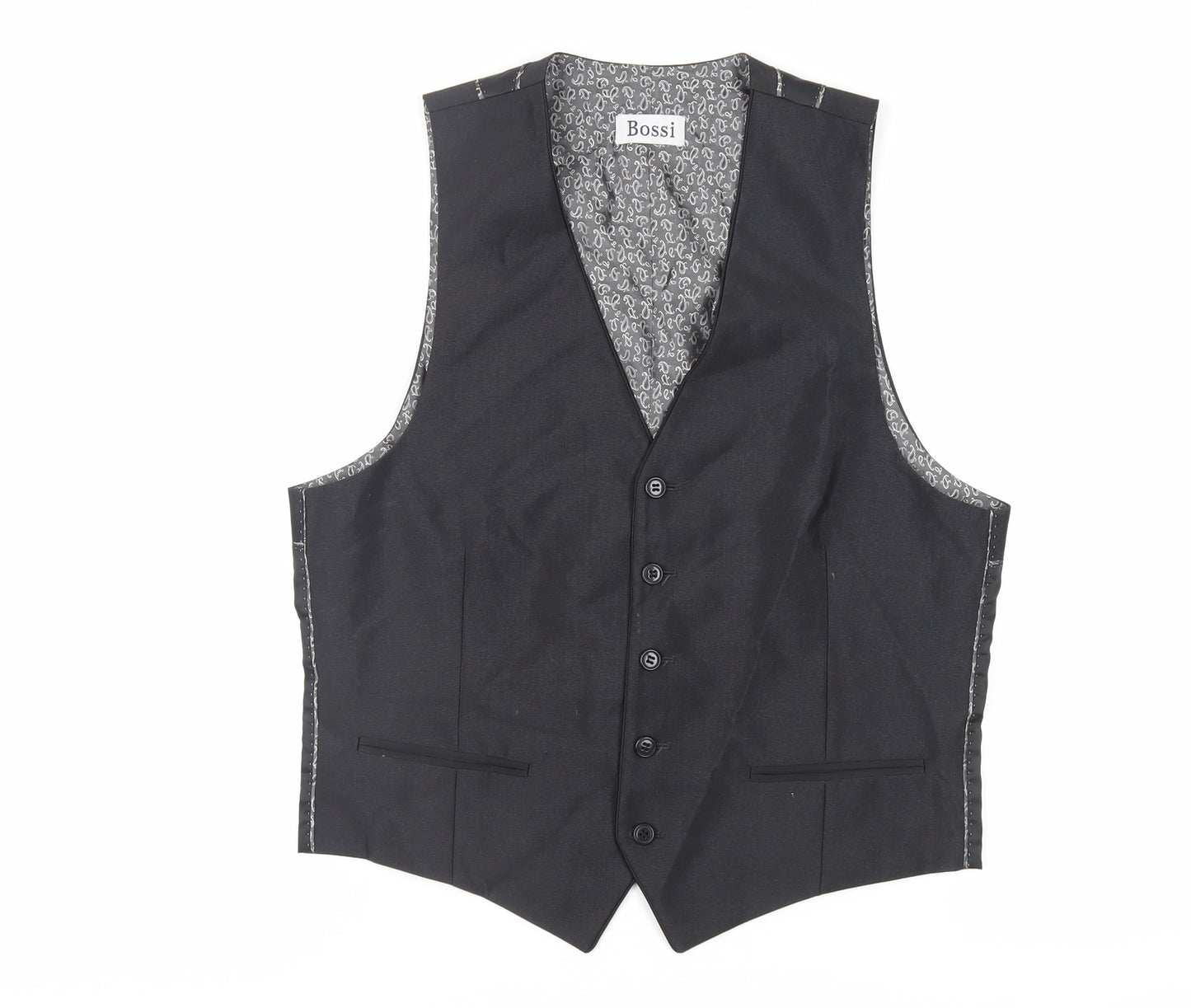 Bossi Mens Black Polyester Jacket Suit Waistcoat Size 36 Regular