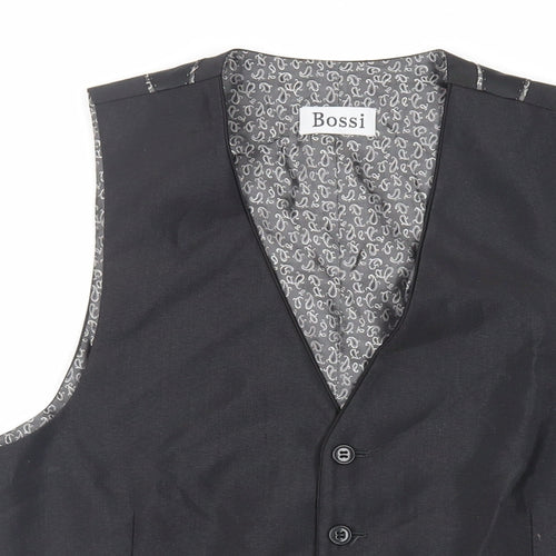 Bossi Mens Black Polyester Jacket Suit Waistcoat Size 36 Regular