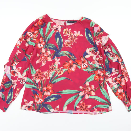 Marks and Spencer Womens Red Floral Polyester Basic Blouse Size 16 Round Neck