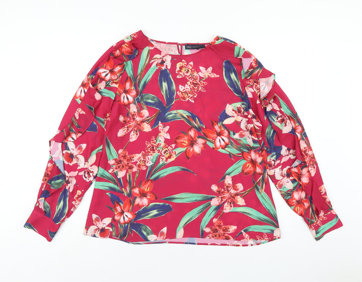 Marks and Spencer Womens Red Floral Polyester Basic Blouse Size 16 Round Neck