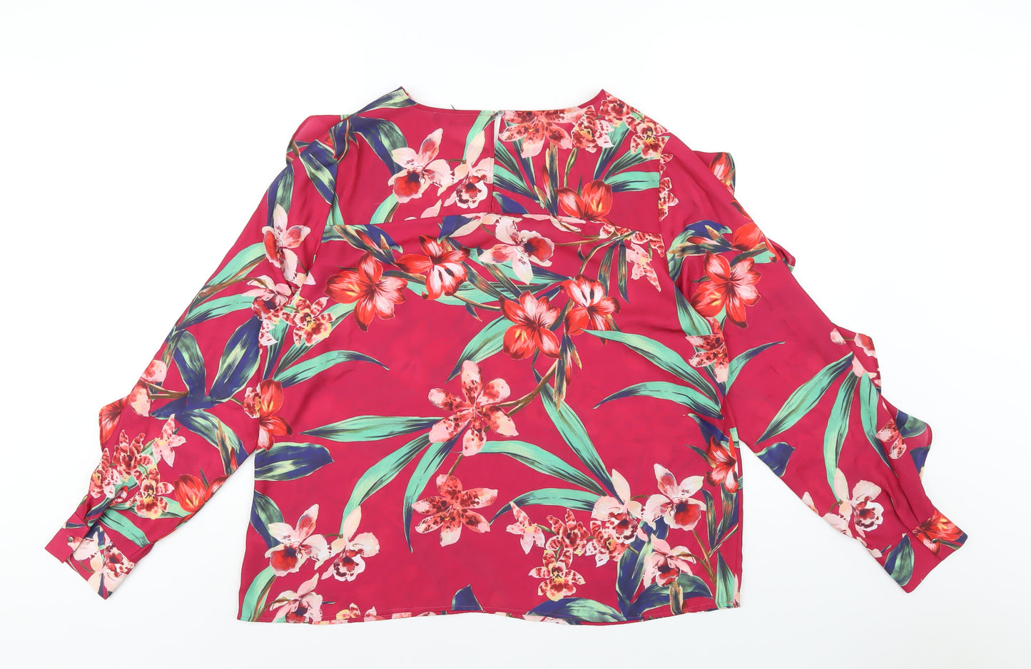 Marks and Spencer Womens Red Floral Polyester Basic Blouse Size 16 Round Neck