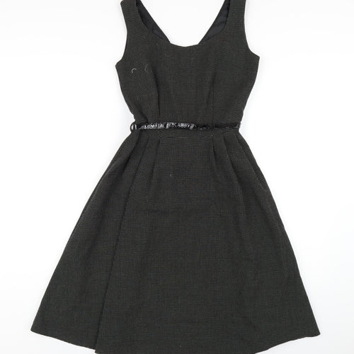 NEXT Womens Black Polka Dot Polyester A-Line Size 6 Scoop Neck Zip