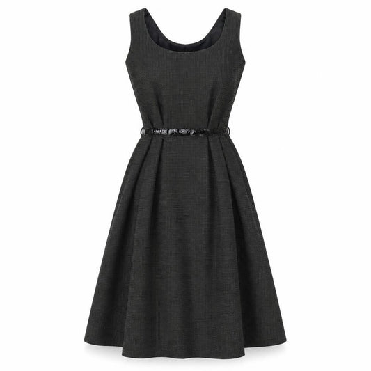 Front view of Next women’s black polka dot polyester a-line, size UK 6, scoop neck zip