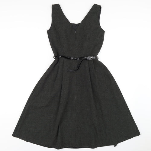 NEXT Womens Black Polka Dot Polyester A-Line Size 6 Scoop Neck Zip