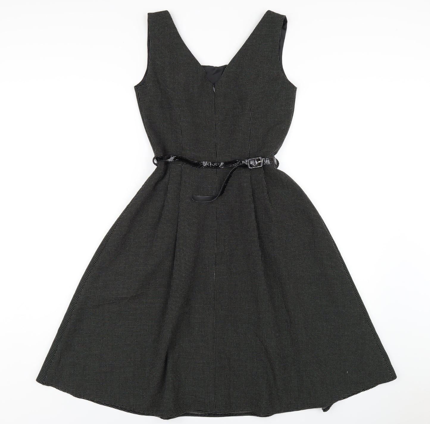 NEXT Womens Black Polka Dot Polyester A-Line Size 6 Scoop Neck Zip