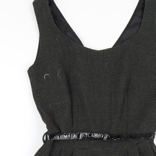 NEXT Womens Black Polka Dot Polyester A-Line Size 6 Scoop Neck Zip