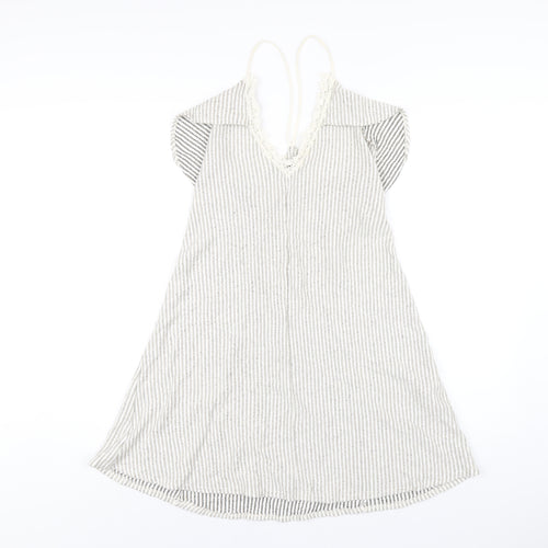 Zara Womens Beige Striped Viscose A-Line Size M V-Neck Pullover
