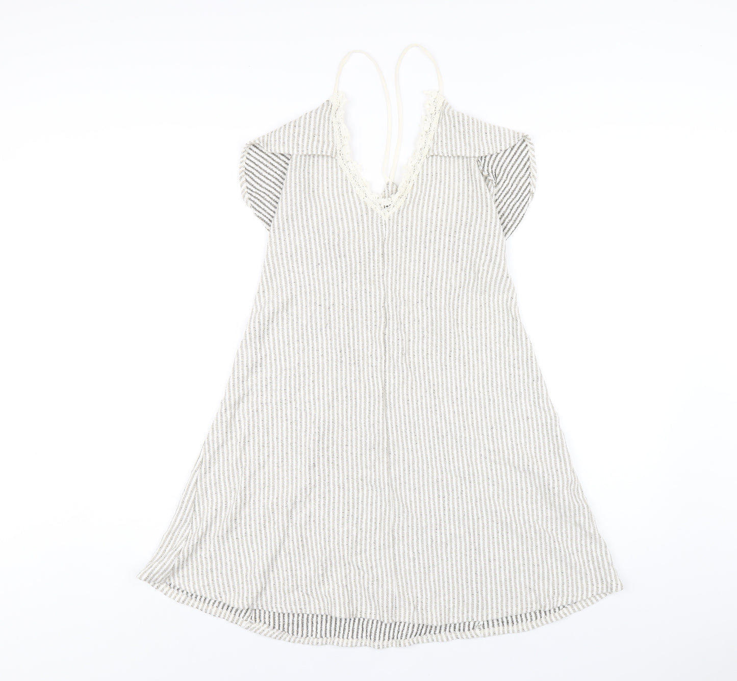 Zara Womens Beige Striped Viscose A-Line Size M V-Neck Pullover